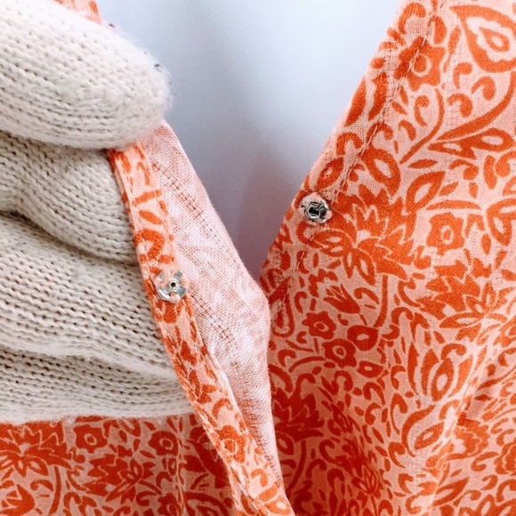 Parker Women Dress Orange Floral Print Cotton Peasant Tiered Sleeveless Midi - Picture 4 of 14